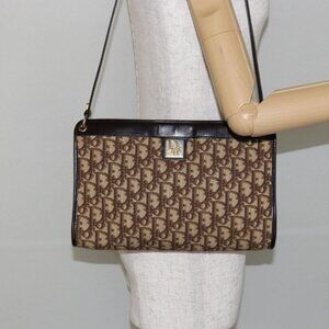 Christian Dior Trotter Canvas Shoulder Bag Beige Gold Auth 146342
